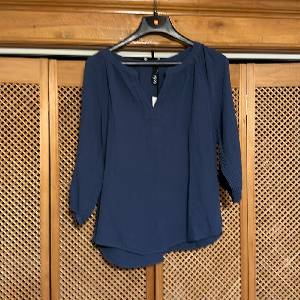 Women’s Gauze Peasant Top, Scoop neck, L in Blue (526)